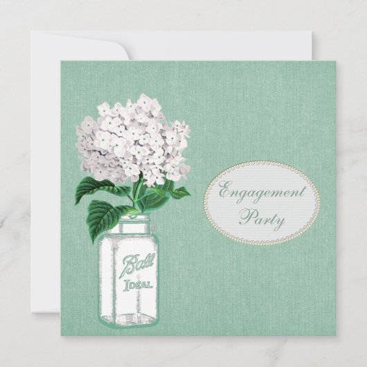 Mint Burlap, Mason Jar & Hydrangea Verloving Kaart (Voorkant)