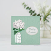 Mint Burlap, Mason Jar & Hydrangea Wedding Kaart (Staand voorkant)