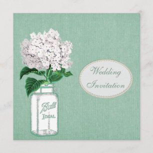 Mint Burlap, Mason Jar & Hydrangea Wedding Kaart