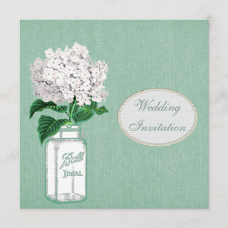 Mint Burlap, Mason Jar & Hydrangea Wedding Kaart