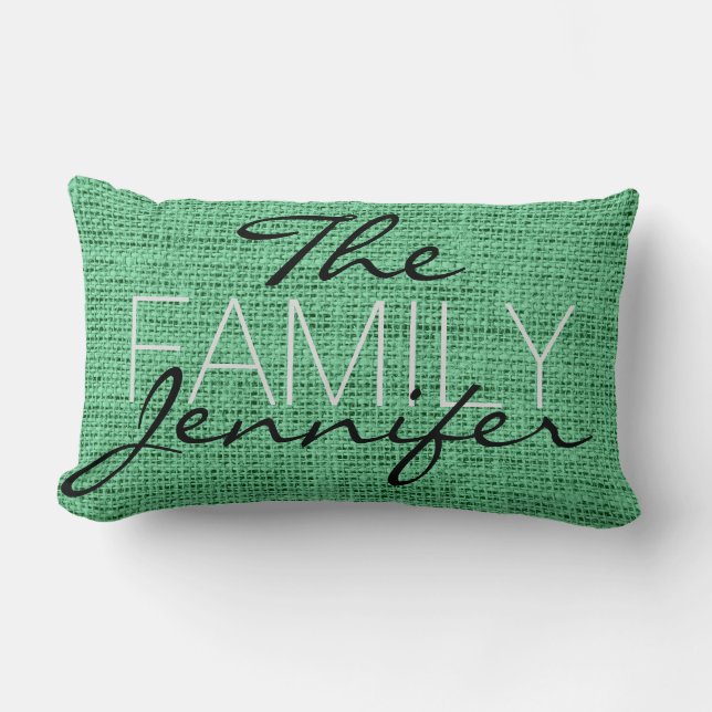 Mint Burlap Rustic Linen Monogram Kussen (Voorkant)