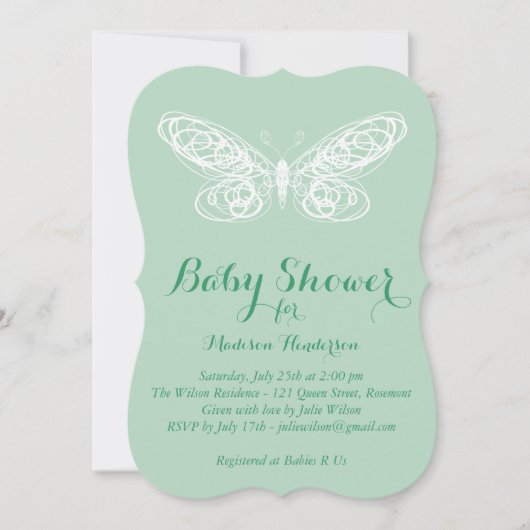 Mint Butterfly Baby shower Invitation Kaart (Voorkant)