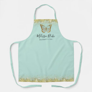 Mint Butterfly op Faux Gold Sparkle Schort