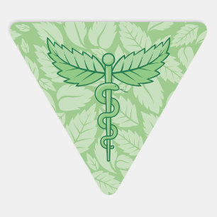 Mint Caduceus met bladeren Achtergrond Sticker