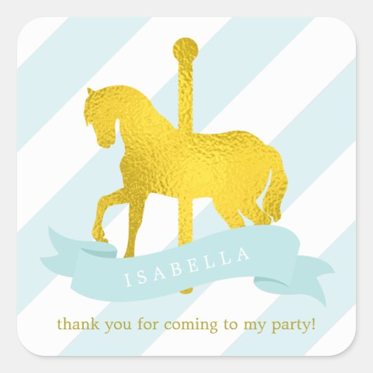 Mint Carousel Horse Birthday Vierkante Sticker (Voorkant)