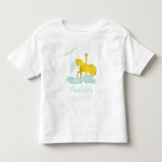 Mint Carrousel Paard Verjaardag Meisje Kinder Shirts (Voorkant)