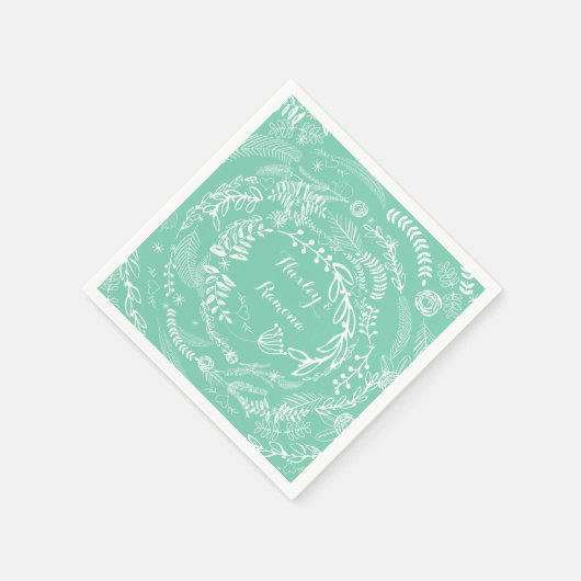 Mint Chalkboard Floral Garland Servet (Hoek)