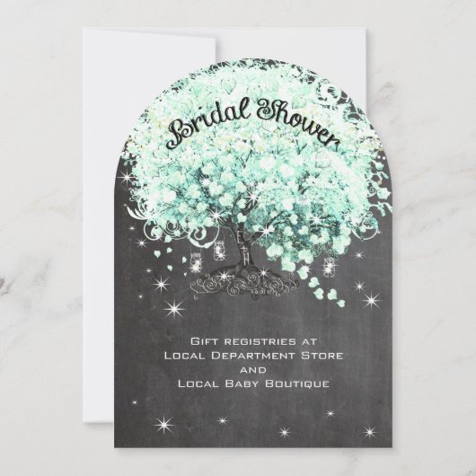 Mint Chalkboard Heart Leaf Tree Vrijgezellenfeest Kaart (Achterkant)