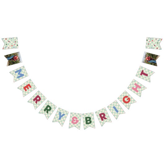 Mint Checkerboard Merry & Bright Bunting Banner (Alle)