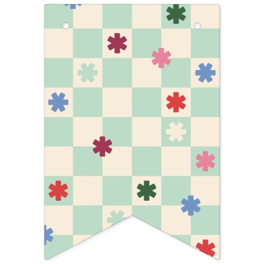 Mint Checkerboard Merry & Bright Bunting Banner (Eerste vlag)
