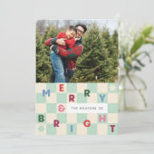 Mint Checkerboard Merry & Bright Christmas Card Kaart (Staand voorkant)
