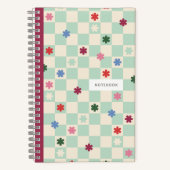 Mint Checkerboard Pattern Stars Flowers Notebook Notitieboek (Voorkant)