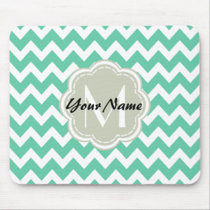 Mint Chevron Custom Monogram, Persoonlijke naam Muismat