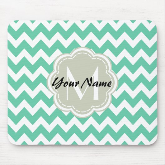Mint Chevron Custom Monogram, Persoonlijke naam Muismat (Voorkant)