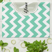 Mint Chevron Custom Monogram, Persoonlijke naam Theedoek (Gevouwen)