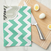 Mint Chevron Custom Monogram, Persoonlijke naam Theedoek (Quarter Fold)