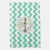 Mint Chevron Custom Monogram, Persoonlijke naam Theedoek (Verticaal)