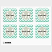 Mint Chevron Custom Monogram, Persoonlijke naam Vierkante Sticker (Vel)