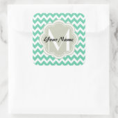 Mint Chevron Custom Monogram, Persoonlijke naam Vierkante Sticker (Tas)