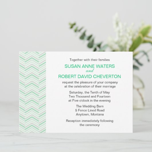 Mint Chevron Custom Wedding Invitations Kaart (Staand voorkant)