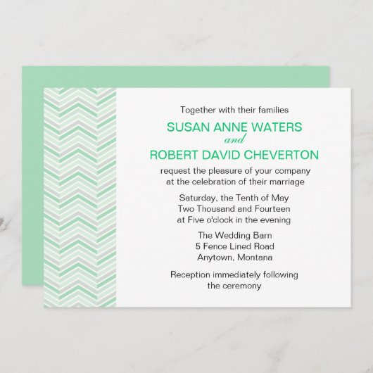 Mint Chevron Custom Wedding Invitations Kaart (Voorkant / Achterkant)