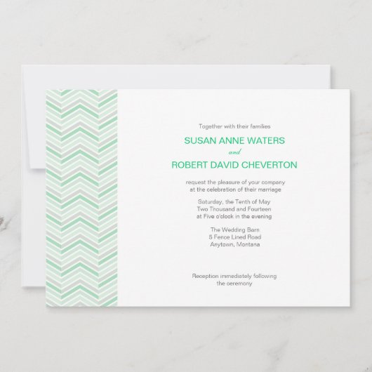 Mint Chevron Custom Wedding Invitations Kaart (Voorkant)