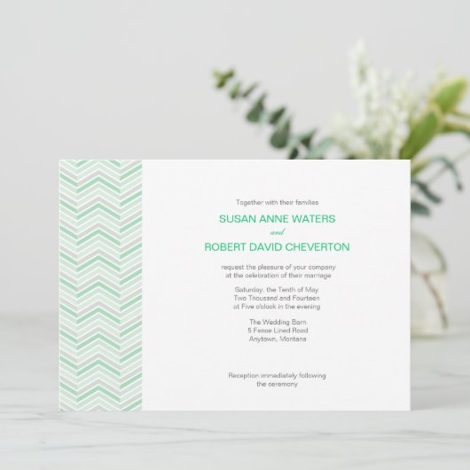 Mint Chevron Custom Wedding Invitations Kaart (Staand voorkant)
