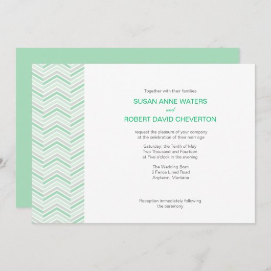 Mint Chevron Custom Wedding Invitations Kaart (Voorkant / Achterkant)