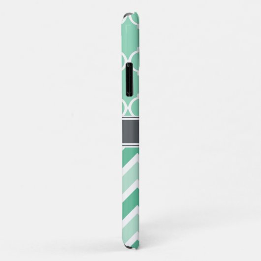 Mint Chevron en Lattice Pattern Grey Name Case-Mate iPhone Case (Achterkant/rechts)