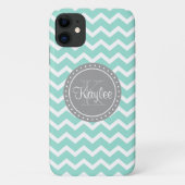 Mint Chevron Gray Monogram Case-Mate iPhone Case (Achterkant)