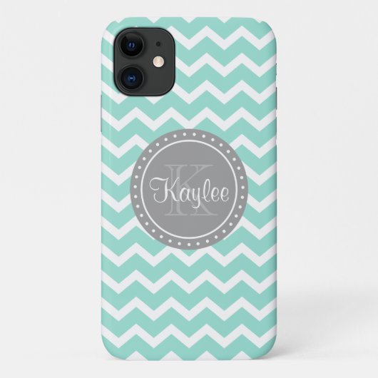 Mint Chevron Gray Monogram Case-Mate iPhone Case (Achterkant)