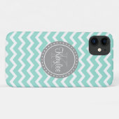 Mint Chevron Gray Monogram Case-Mate iPhone Case (Achterkant (horizontaal))