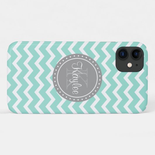 Mint Chevron Gray Monogram Case-Mate iPhone Case (Achterkant (horizontaal))
