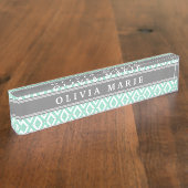 Mint Chevron Gray Name Sjabloon Naambordje (Zijkant)