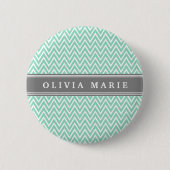Mint Chevron Gray Name Sjabloon Ronde Button 5,7 Cm (Voorkant)