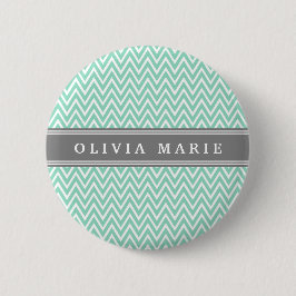 Mint Chevron Gray Name Sjabloon Ronde Button 5,7 Cm