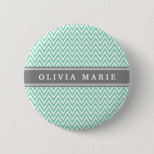 Mint Chevron Gray Name Sjabloon Ronde Button 5,7 Cm (Voorkant)