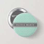 Mint Chevron Gray Name Sjabloon Ronde Button 5,7 Cm (Voorkant /achterkant)