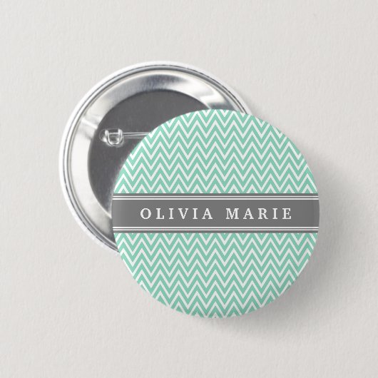Mint Chevron Gray Name Sjabloon Ronde Button 5,7 Cm (Voorkant /achterkant)