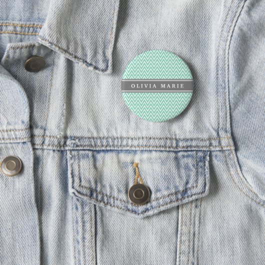 Mint Chevron Gray Name Sjabloon Ronde Button 5,7 Cm (In situ)