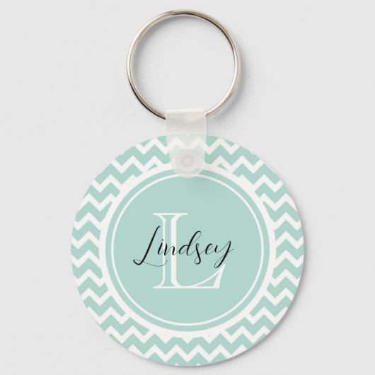 Mint Chevron met aangepast monogram Sleutelhanger (Voorkant)