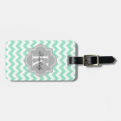 Mint Chevron met grijs monogram Bagagelabel (Voorkant horizontaal)