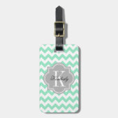 Mint Chevron met grijs monogram Bagagelabel (Voorkant verticaal)