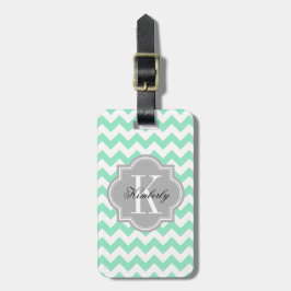 Mint Chevron met grijs monogram Bagagelabel