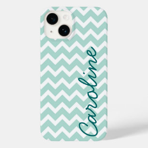Mint Chevron Monogram Case-Mate iPhone 14 Hoesje
