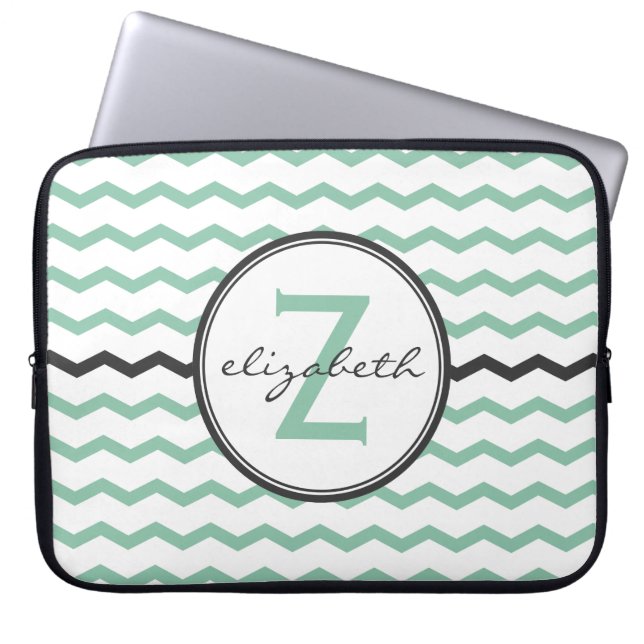 Mint Chevron Monogram Laptop Sleeve (Voorkant)