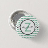 Mint Chevron Monogram Ronde Button 3,2 Cm (Voorkant /achterkant)
