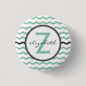 Mint Chevron Monogram Ronde Button 3,2 Cm (Voorkant)
