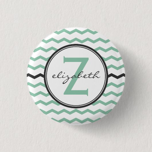 Mint Chevron Monogram Ronde Button 3,2 Cm (Voorkant)
