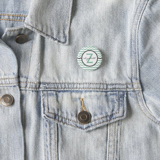 Mint Chevron Monogram Ronde Button 3,2 Cm (In situ)